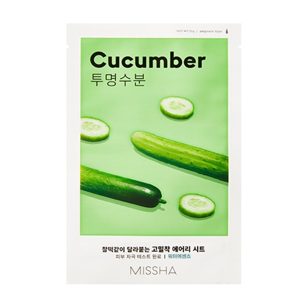 MISSHA Airy Fit Sheet Mask Cucumber – Hydrating Korean Sheet Mask | Fresh Hydration & Glow | For Dry & Dull Skin | 19g
